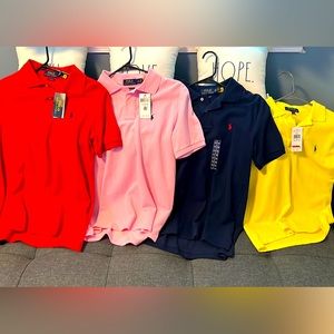Brand New child size polo shirts never work colors red, pink, navy blue, yellow
